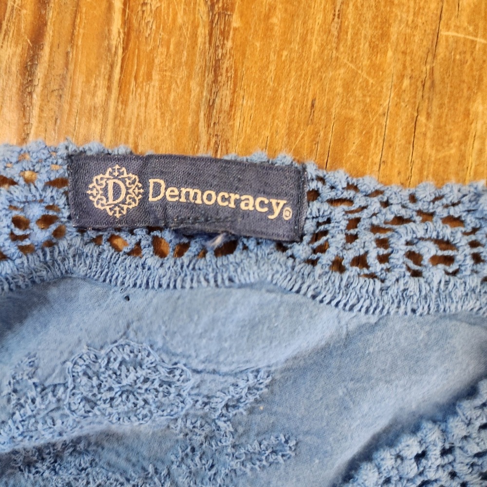Democracy Women's 100% Cotton Plus Size 3X Crochet V-Neck Short Sleeve Top Blue - Picture 12 of 12